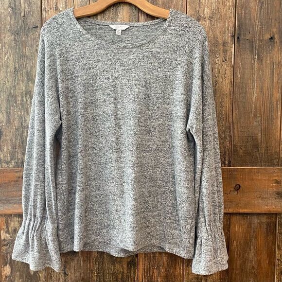 Lucky Brand S Heathered Gray BOHO Soft Bell Sleeves Sweater - Picture 2 of 10